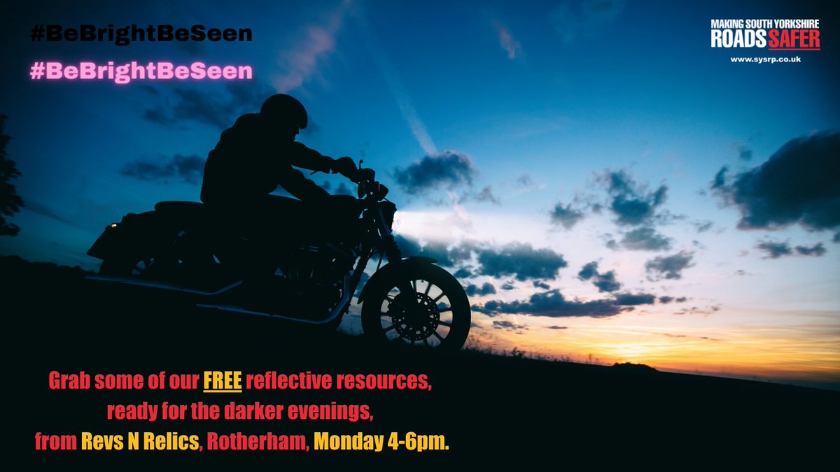 #BeBrightBeSeen - We are at Revs N Relics, Maltby, from 4pm today, handing out free reflective vests, retro sashes, rucksack covers, neck warmers, helmet decals, etc. Get ready for the winter riding. 🥶😉👍 <a href="/syptweet/">South Yorkshire Police</a> @SYPRotherham <a href="/SYFR/">South Yorkshire Fire</a> <a href="/RMBCPress/">Rotherham Council</a>