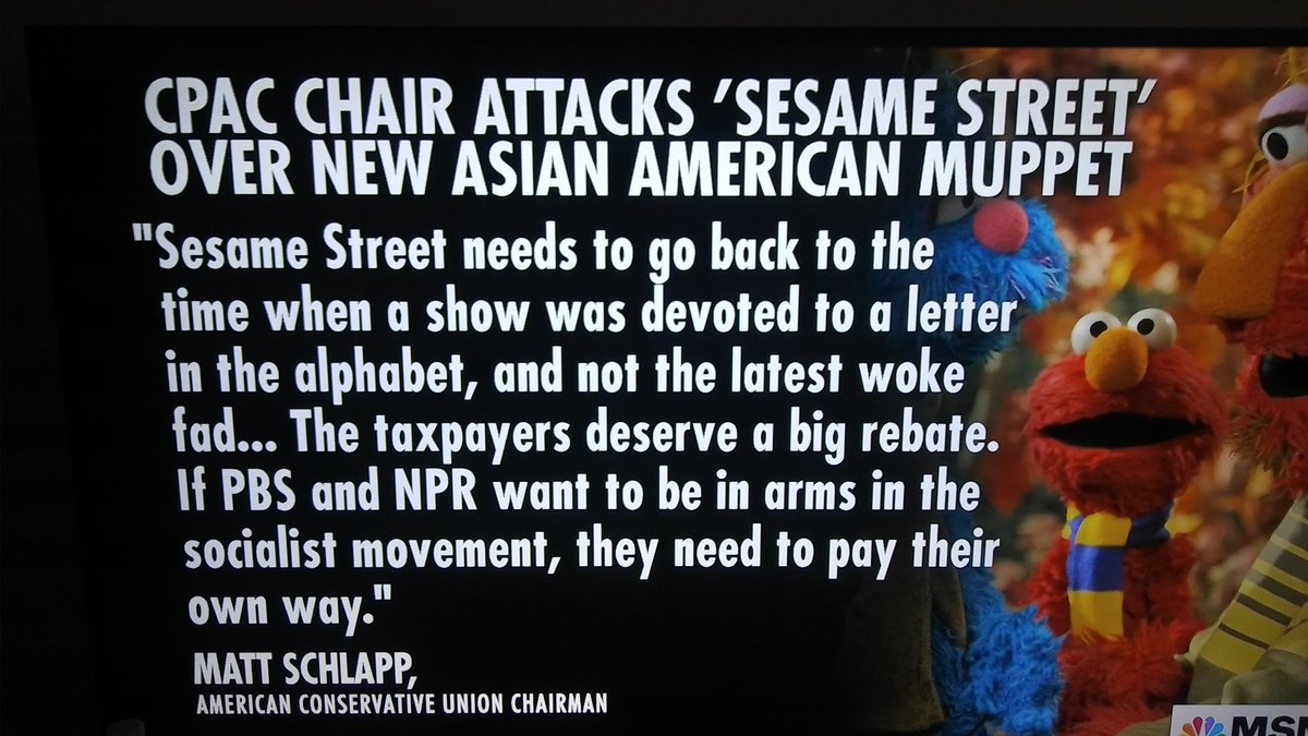 mawesten321's tweet photo. CPAC, (Christians that they are <ahem>) have a new mission: Defund PBS because of the new Asian American Muppet.

I kid you not.
#MuppetMadness https://t.co/A008jjGGkv