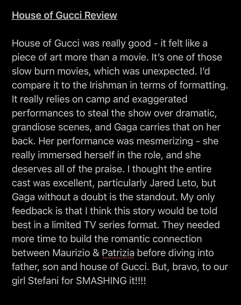 My honest, #HouseOfGucci review. I smell an Oscar for Miss Germanotta 💅🏻
