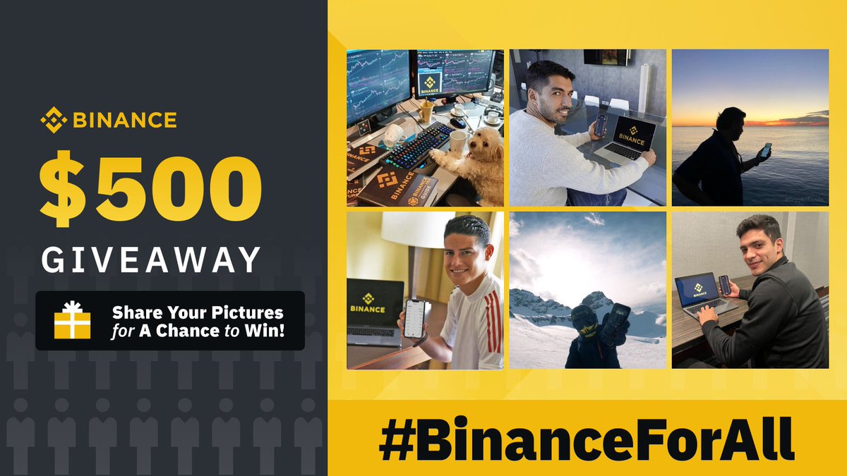binance's tweet image. $500 Giveaway!

Get creative with @jamesdrodriguez, @LuisSuarez9, @Raul_Jimenez9 on #Binance and you could win.

Rules:
🔸Retweet
🔸Share a photo or video of you using #Binance with the hashtag #BinanceForAll
🔸Follow @binance

💰3 people that retweet &amp;amp; enter will win $50