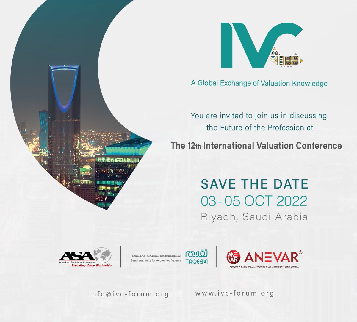 Join the first in a series of webinars leading up to the International Valuation Conference (IVC) in Riyadh, Saudi Arabia, October 3-5, 2022.

Join here: ivc-forum.org