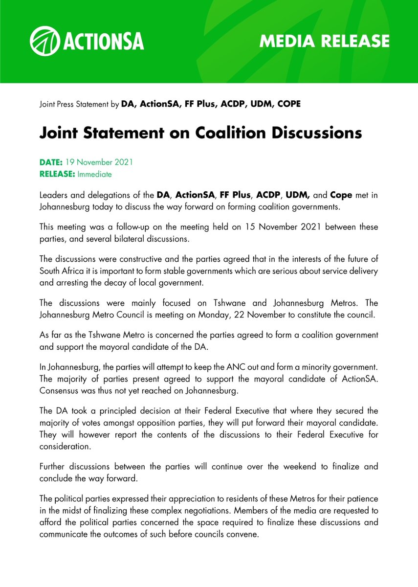 HermanMashaba's tweet photo. Update on coalition discussions, fellow South Africans.
We will have more for you early next week. https://t.co/wAU2A8hvSP