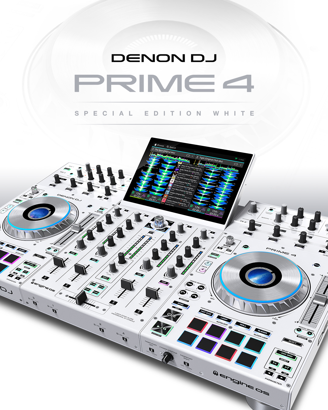 Denon DJ on Twitter: "We're pleased to announce the PRIME 4 is now  available in Special Edition White. Featuring the same innovative features,  and powered by the Engine DJ platform, the Special