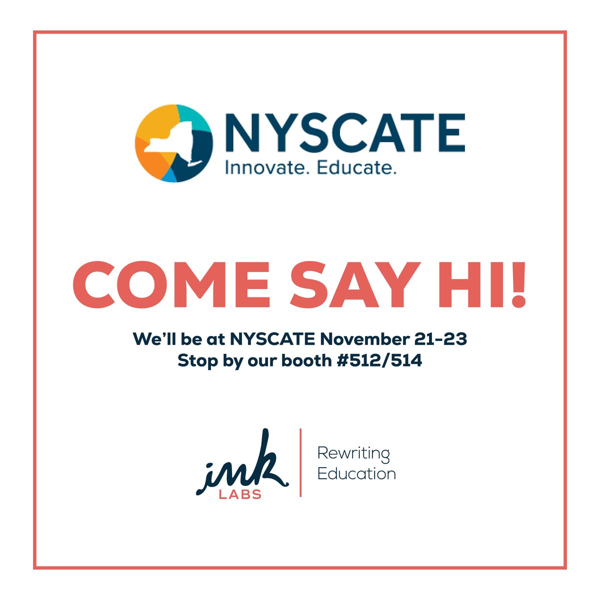 inklabsedu's tweet photo. We’ll be at NYSCATE in Rochester, NY this November 21-23 and we’d love to see you there! We’ll have plenty of our technology and expertise there to help you and your schools. 

Learn more about the conference here: https://t.co/1b5Bs4xh9B https://t.co/bsqL4qO0XJ