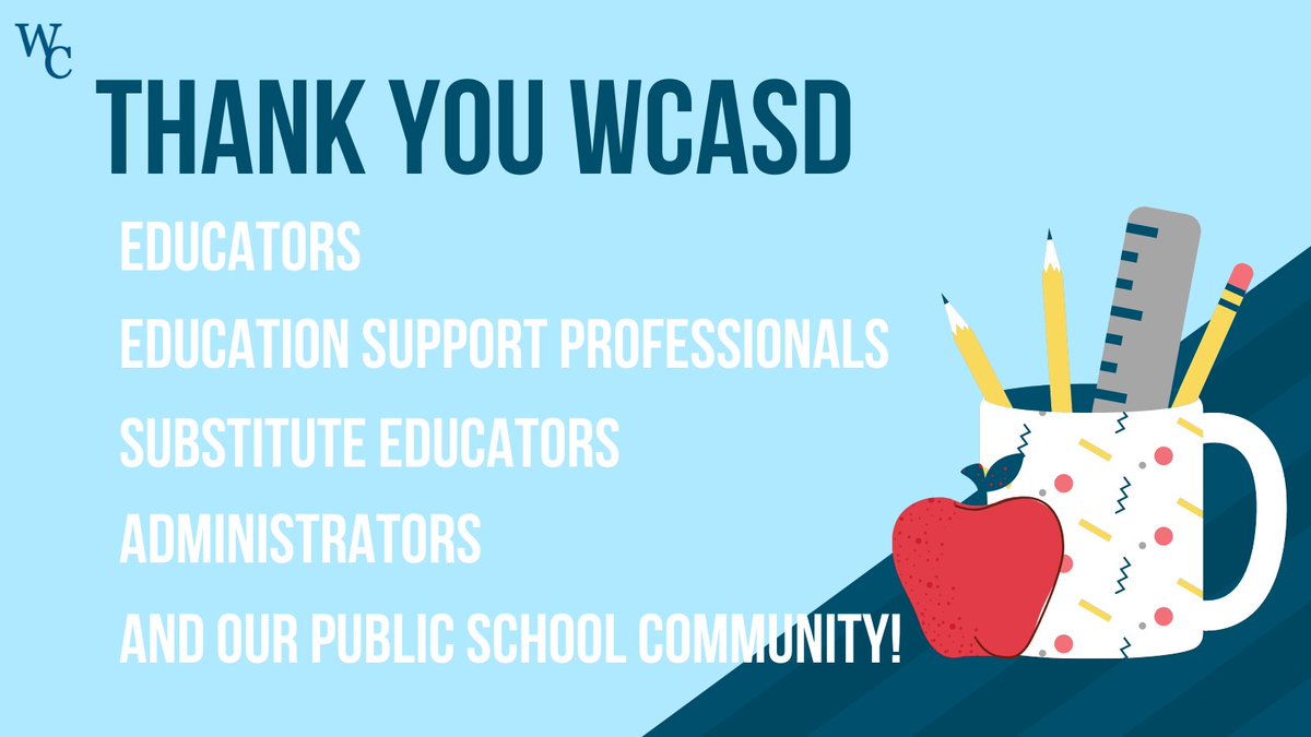 WestChesterASD's tweet photo. As we wrap up our celebration of #AmericanEducationWeek, we also want to recognize &amp; thank our #substituteeducators! 🎉

Your enthusiasm &amp; flexibility helps keep classrooms running smoothly &amp; ensures #WCASD students continue to receive quality education 🍎#SubstituteEducatorsDay https://t.co/29N4ocimiR