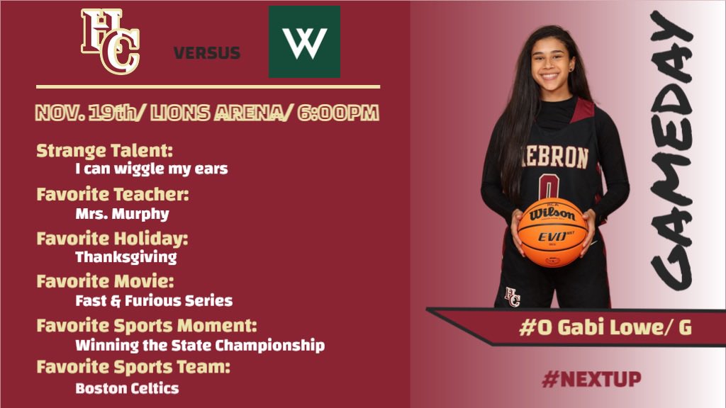 GAMEDAY!! Come cheer on the Hebron Lady Lions tonight at home vs Westminster. JVG 4:30pm/ VG 6:00pm/ Lions Arena                              Player spotlight: #0 Gabi Lowe, sophomore guard <a href="/gabi_lowe0/">Gabi Lowe</a> #NextUp #DoWhatYouDo <a href="/HebronLions/">Hebron Christian Academy</a> <a href="/hebronathletics/">Hebron Athletics</a>
