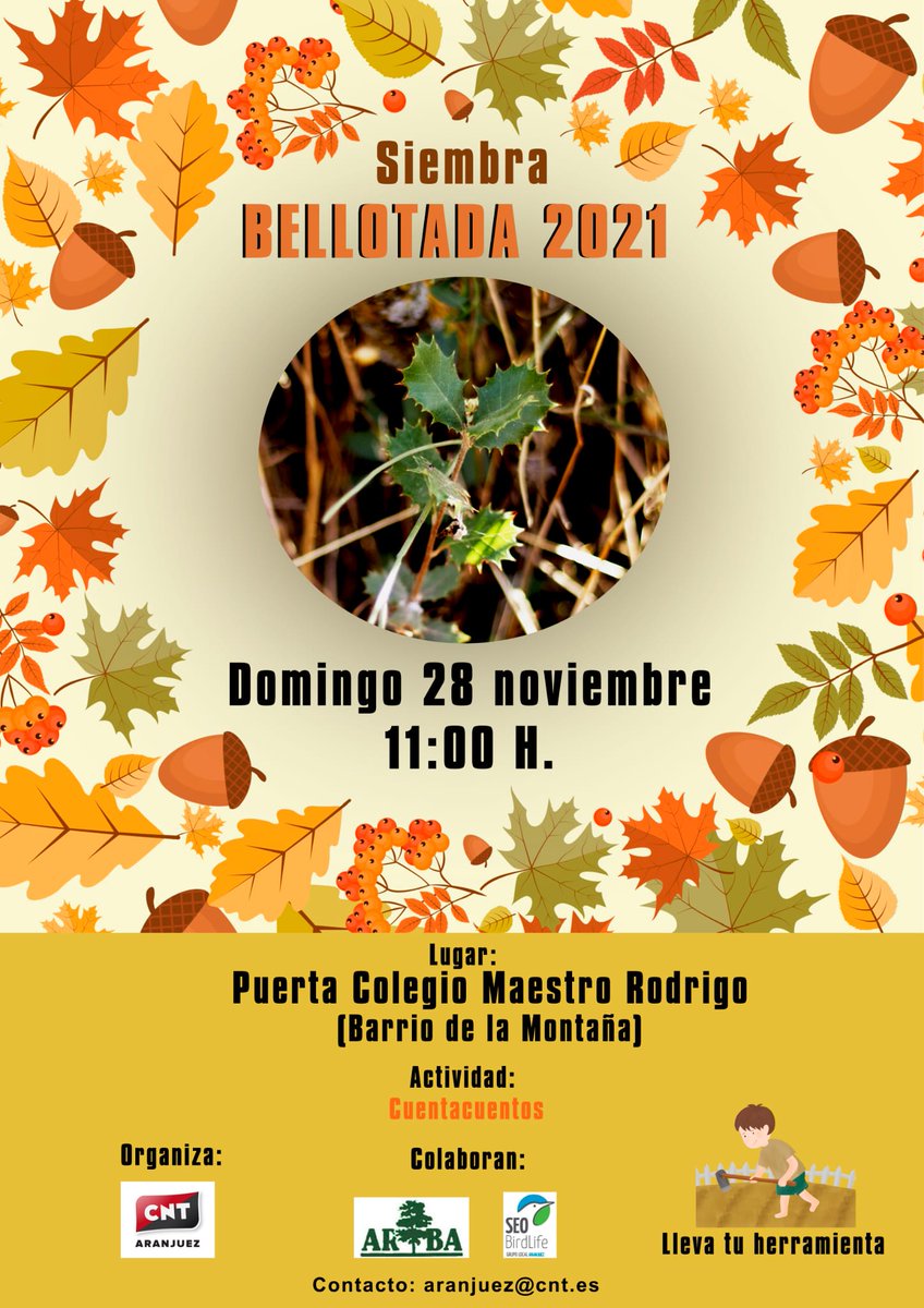 CNTAranjuez's tweet photo. Como todos los años hemos preparado una #bellotada para regenerar el encinar. Este año contamos con una actividad para peques, un cuentacuentos. Os esperamos https://t.co/0cxzo3WbbR