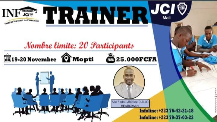 La #JCIMali à travers l'Institut national de formation organise une session de formation «Trainer» à l'endroit des membres de la zone 3. 
#JCIMopti #WeAreJCI #JCIRise
