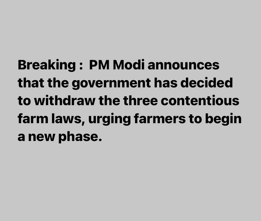 hajimujahids's tweet photo. A win for the lost ones, a win for the farmers, a win for #India 

#NaMo #FarmLaws #FarmLawsRepealed #FarmersProtest #FarmBills #Modi https://t.co/eQwU9hLtG1