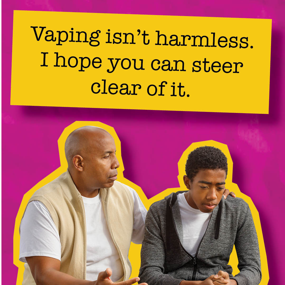 MakeSmkngHistry's tweet photo. Try to stay open and honest with your child about the dangers of vaping. Visit https://t.co/EGfy8dzogM for more #vaping talking tips! #parents #vaping #getoutraged https://t.co/dHVBqQr3Dr