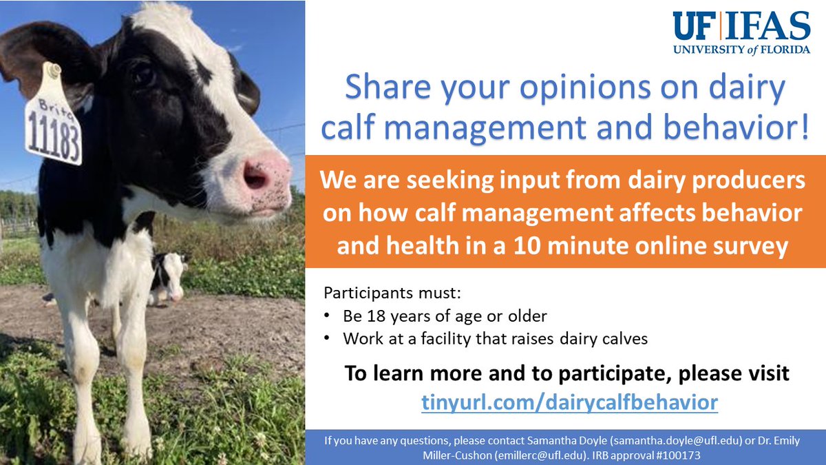 U.S. dairy producers - please take 10 minutes to share your thoughts on calf management!

tinyurl.com/dairycalfbehav…