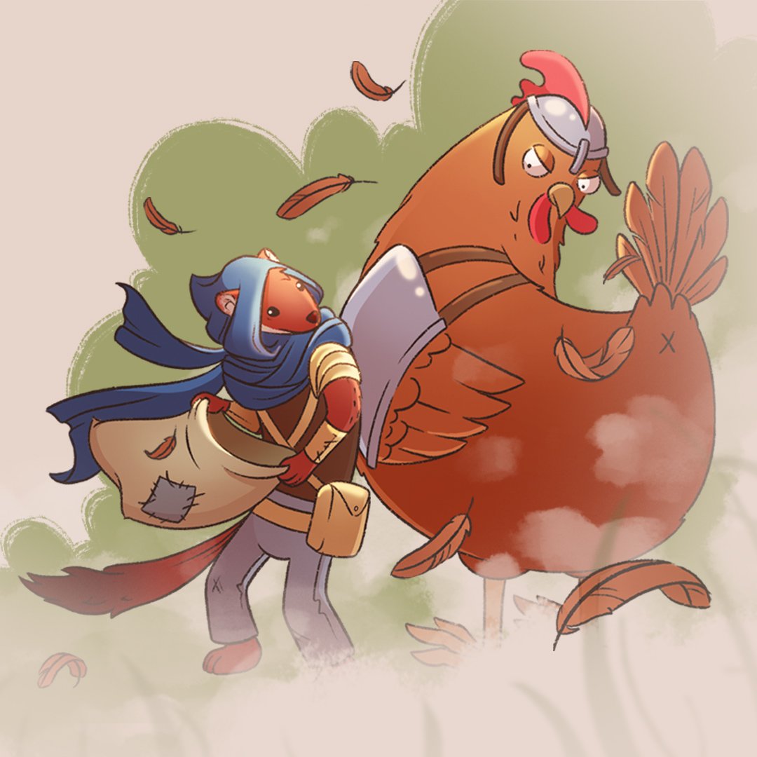 The painted art was created by our Zuzka 👩‍🎨 and soon you will see it on Steam as a game banner. Would you be tempted to chase the chickens? 🐔

#indiegame #gamedev #indiedev #Steam #banner #IndieGameDev #illustration