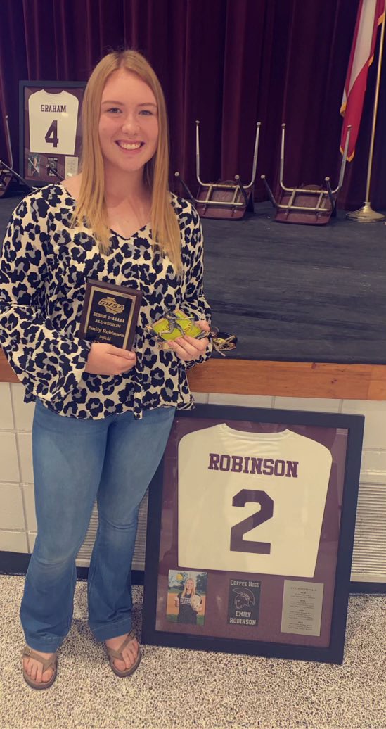 Congrats to one of our very own, Emily Robinson. Not only is she a stud on the mound for Coffee County, but she also made the all region team as a first baseman and received the Slugger Award! Emily will be signing with Andrew College this year! We are so proud of you, Emily!🔥🥎