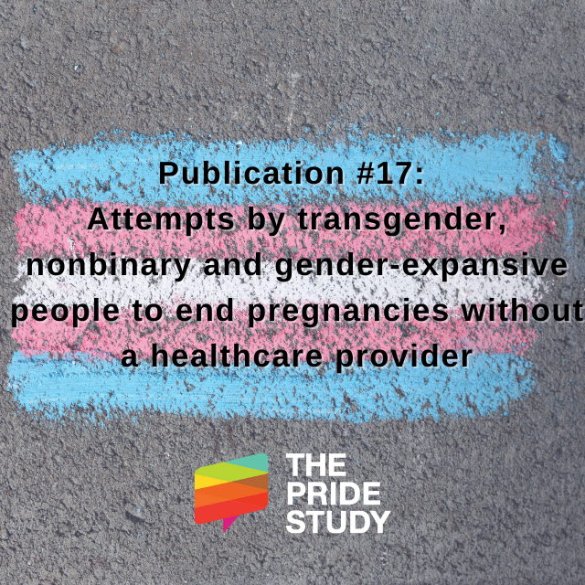 ThePRIDEStudy's tweet image. About 1 in every 5 TGE people (19%) who had been pregnant tried to end a pregnancy on their own, without support from a health care provider. Learn more: ow.ly/qFBp50GQsEJ #TransAwarenessWeek #TransHealthMatters