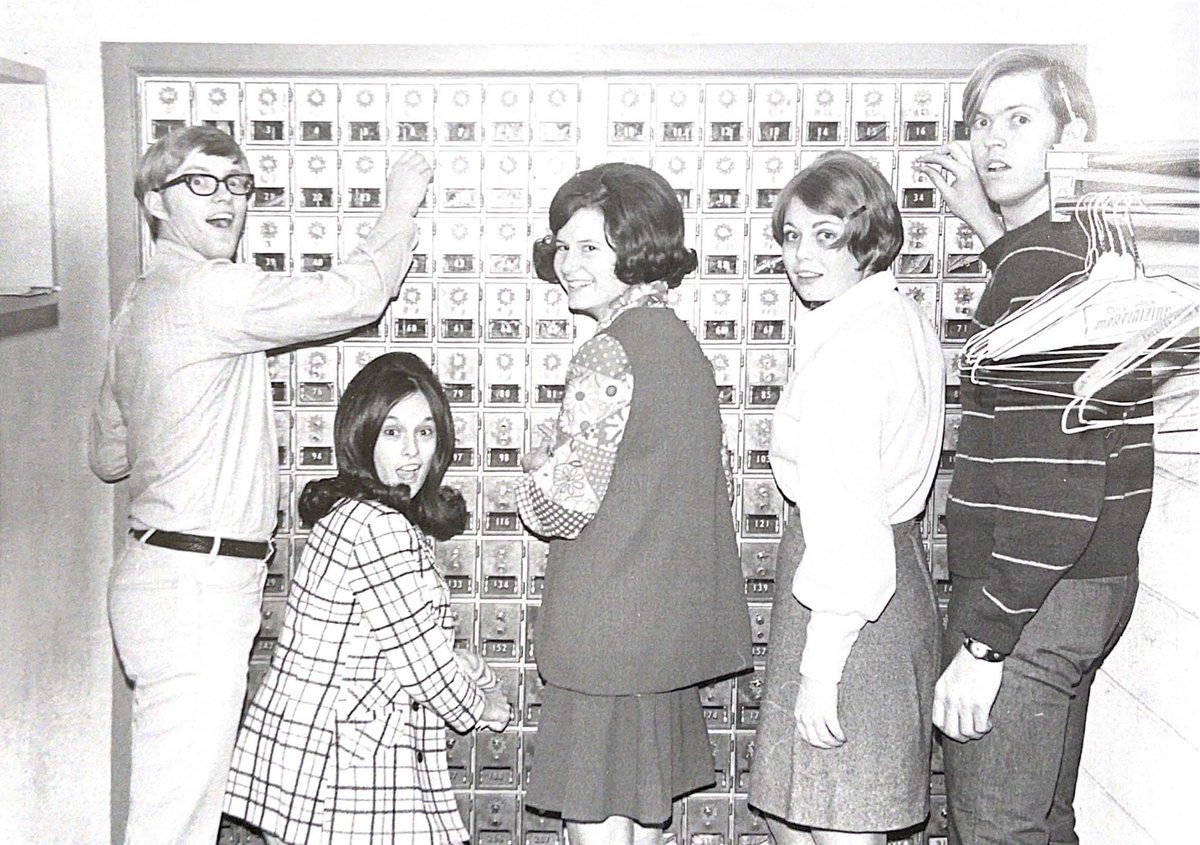 Today is Flashback Friday!
Woodie Stevens, Rita Powers, Edie Sauer, Lynene Lester, and Glenn Songer gather around the mailboxes.
What was the best thing you received in your mailbox as an MNU student?