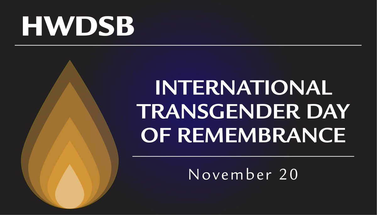 Tomorrow, on November 20, HWDSB stands in solidarity with Two-Spirit, transgender, non-binary, and gender diverse students, families, staff and local communities, to commemorate Transgender Day of Remembrance (TDOR).

Message and resources ahead of TDOR: hwdsb.on.ca/blog/transgend…