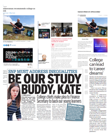 CollegesScot's tweet photo. Some great media coverage this week for Colleges Scotland and our partners @SDSScot @uni_scot for future finances for the tertiary sector and #CareersWeek in @HolyroodDaily @Daily_Record @bordertelegraph @FEWeek and @dailyexpress https://t.co/hdnqubxqg0