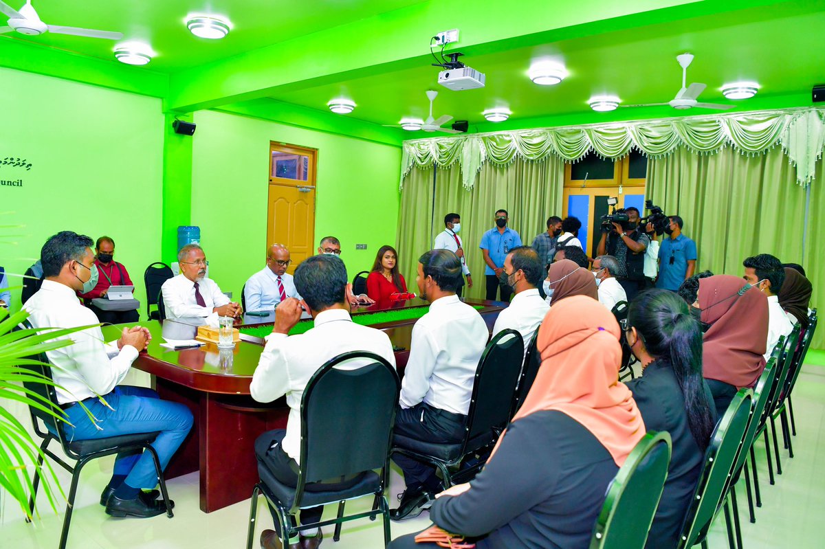 presidencymv's tweet photo. Vice President @FaisalNasym  meets with Hoarafushi Council, WDC, and representatives from Haa Alif Atoll Education Centre and Hoarafushi Health Centre https://t.co/ITilDWx3rj