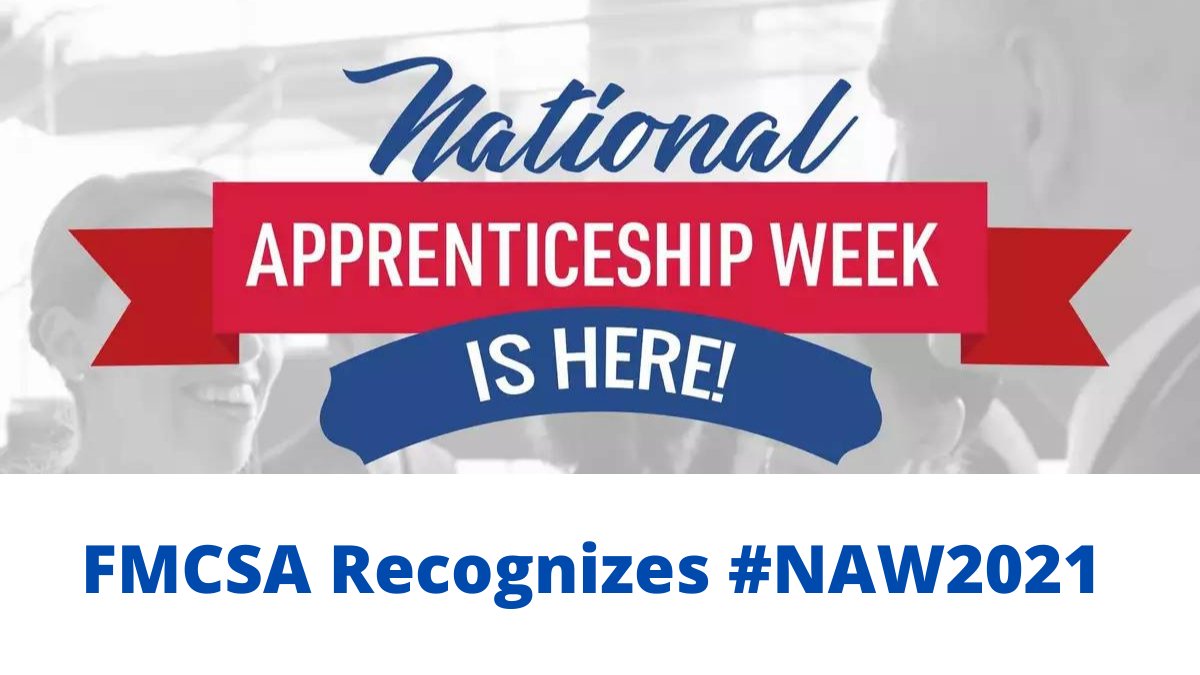 FMCSA's tweet photo. Truck drivers are at the forefront of moving the nation’s critical supply chain. In recognition of National Apprenticeship Week, visit https://t.co/frGO1EWtL8 to find a registered and approved #DOL apprenticeship today. #NAW2021 https://t.co/sBzC6rtPLD