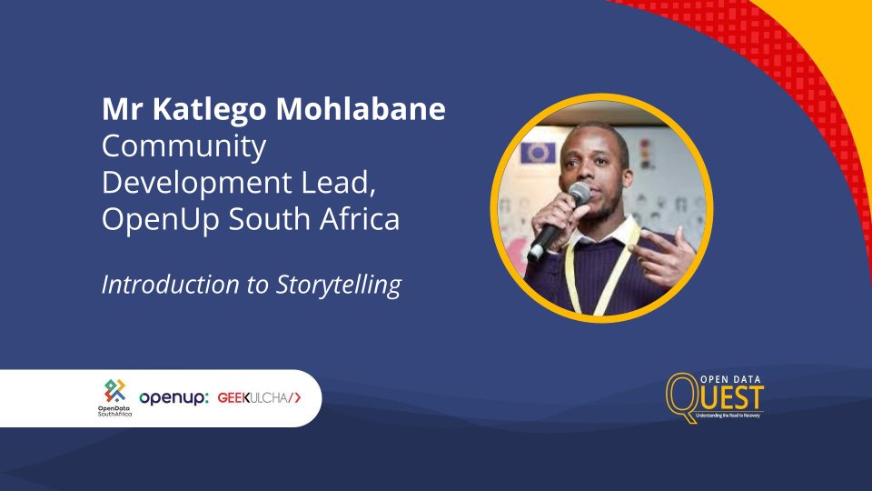 Geekulcha's tweet photo. The 1st session was be led by @OpenUpSA Community Development Lead, Mr Katlego Mohlabane, who focused on Storytelling
#RecoveryDataQuest https://t.co/kG1oXLv4XS