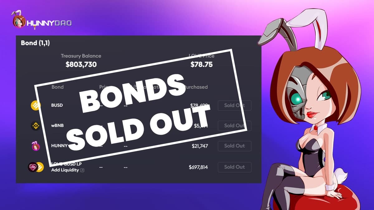 HunnyFinance's tweet photo. ❤️💋Thanks to our Hunnies, all bonds were sold out! For those who want to buy more #bonds, fret not, we will be releasing more bonds tomorrow! $LOVE $KISS $BUSD $HUNNY $BNB 

Stay tuned 🔥 https://t.co/hYkggs8j75 

#BSC #BSCGem #Binance #DeFi #Fairlaunch #仮想通貨 #暗号資産 #100x https://t.co/xMAPamc7SU