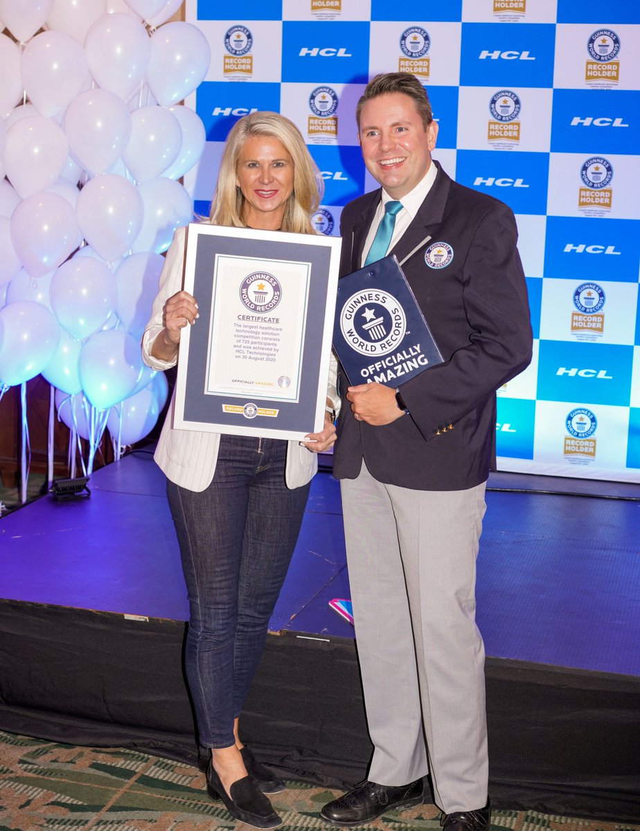 hcltech's tweet photo. 2/7 He officially certified (with the requisite amount of pomp and circumstance) that HCL Technologies is now the proud holder of a GUINNESS WORLD RECORDS™ title for the World's Largest Healthcare Technology Solutions competition for the Better Health Hackathon: #CodeForCovid19 https://t.co/j4YDnfNVhp