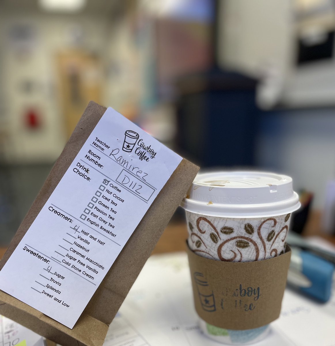JuliaCRamirez's tweet photo. I love Fridays because I get my Cowboy Coffee and get to see the smiles and have conversations with our amazing FAC and STC students as they work their cart! It is a true highlight of my week! Thank you! @CockrillCowboys #misdliveskind #misdconnectionsmatter https://t.co/evOa3BVOoE