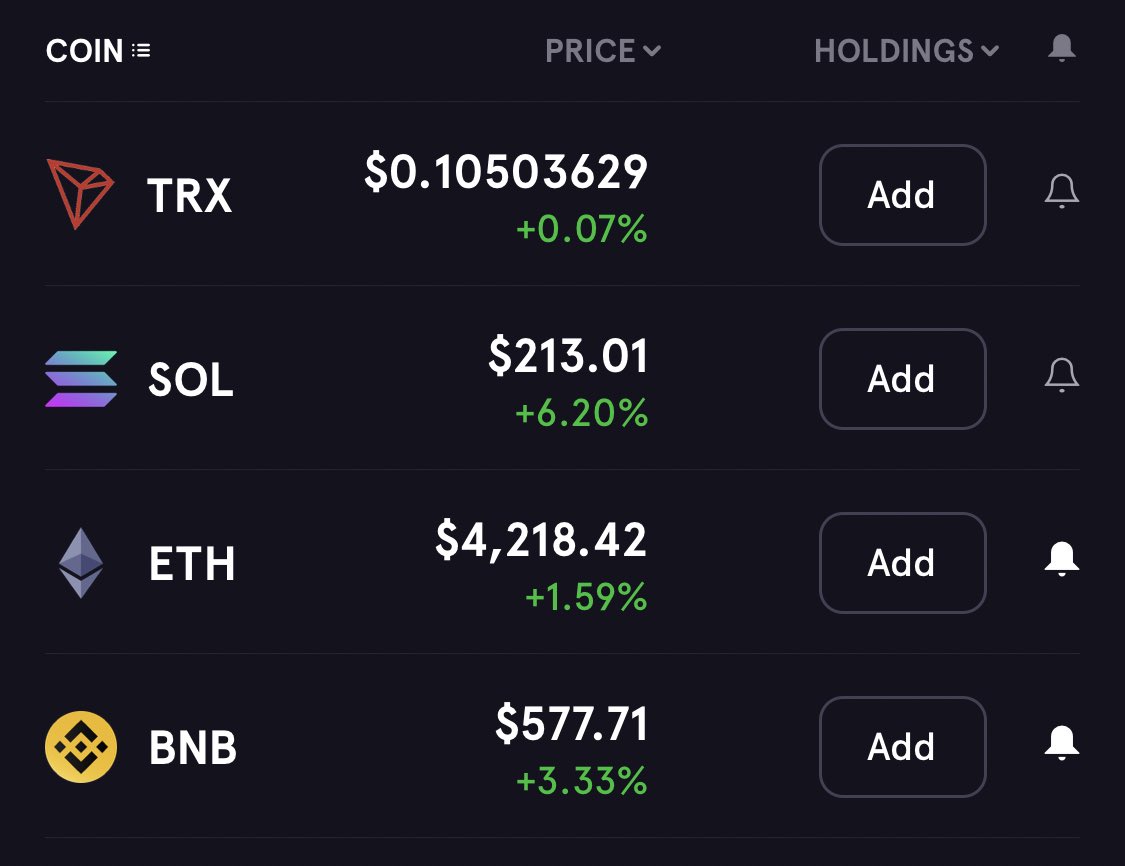 Cryptoking's tweet photo. Within 3 days we see nothing but green!!!

What did u stock up on?!

#TRX #BNB #Sol #ETH #BTC https://t.co/drGc9QyyRu