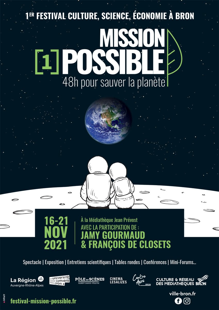RDV ce week-end pour "MISSION : [1] POSSIBLE, 48h pour sauver la planète"! <a href="/univ_lyon2/">Université Lumière Lyon 2</a> s'associe à la 1re édition de ce festival de culture scientifique initiée par la <a href="/VilleDeBron/">Ville de Bron</a> Infos et programme sur univ-lyon2.fr/recherche/agen…