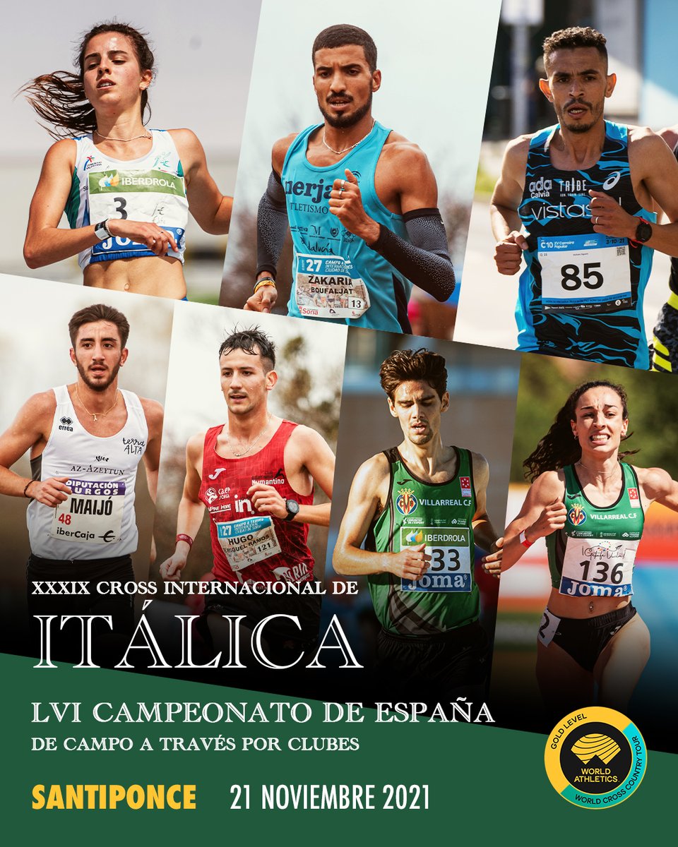 El domingo tendrá lugar Santiponce el Cto. de España de campo a través por clubes, que se celebrará conjuntamente con el @crossitalica.

Absoluto 🚹:
· <a href="/ZBoufaljatEs/">Zakaria Boufaljat Es Seddyq</a>
· Hicham Sigueni

Sub-23 🚺:
· Andrea Romero
· <a href="/yurenaahg/">yurena</a>

Sub-23 🚹:
· <a href="/hugo_demiguel/">Hugo de Miguel</a>
· <a href="/cmlacedon/">Carlos Muñoz Lacedón</a>
· <a href="/Adammaijof/">Adam.M.F</a>