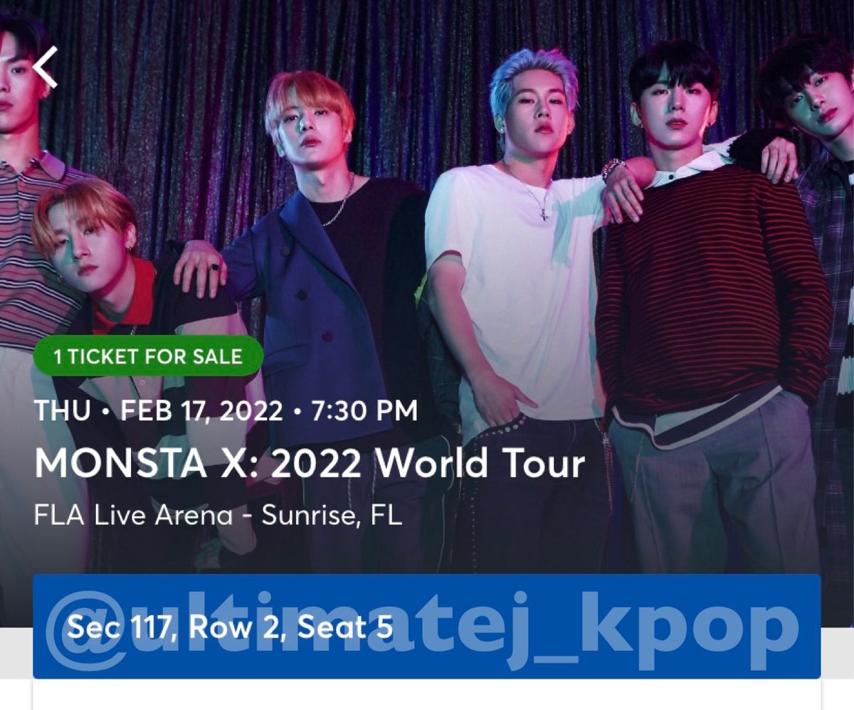 ultimatej_kpop's tweet photo. [wts] Selling (1) concert ticket for Monsta X: 2022 World Tour
@ FLA Live Arena at Sunrise, FL on Feb 17, 2022 
(Sec 117, Row 2, Seat 5)
-Price is lower than the original price i bought them for
-I have proofs of past sale tickets and I can provide as much proof as possible https://t.co/X3bxMP5HpK