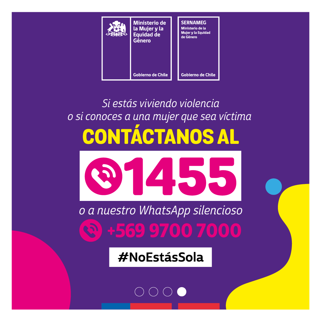 SernamEG_Valpo's tweet photo. Participa y entrega tu aporte al cambio cultural que Chile necesita. Inscríbete en el sitio https://t.co/L1DzVCSS7B ¡te esperamos!

🟣 Si estás viviendo violencia o si conoces a una mujer que sea víctima, contáctanos al 1455 o al WhatsApp silencioso +569 9700 7000 #NoEstásSola https://t.co/iA0tEhD941