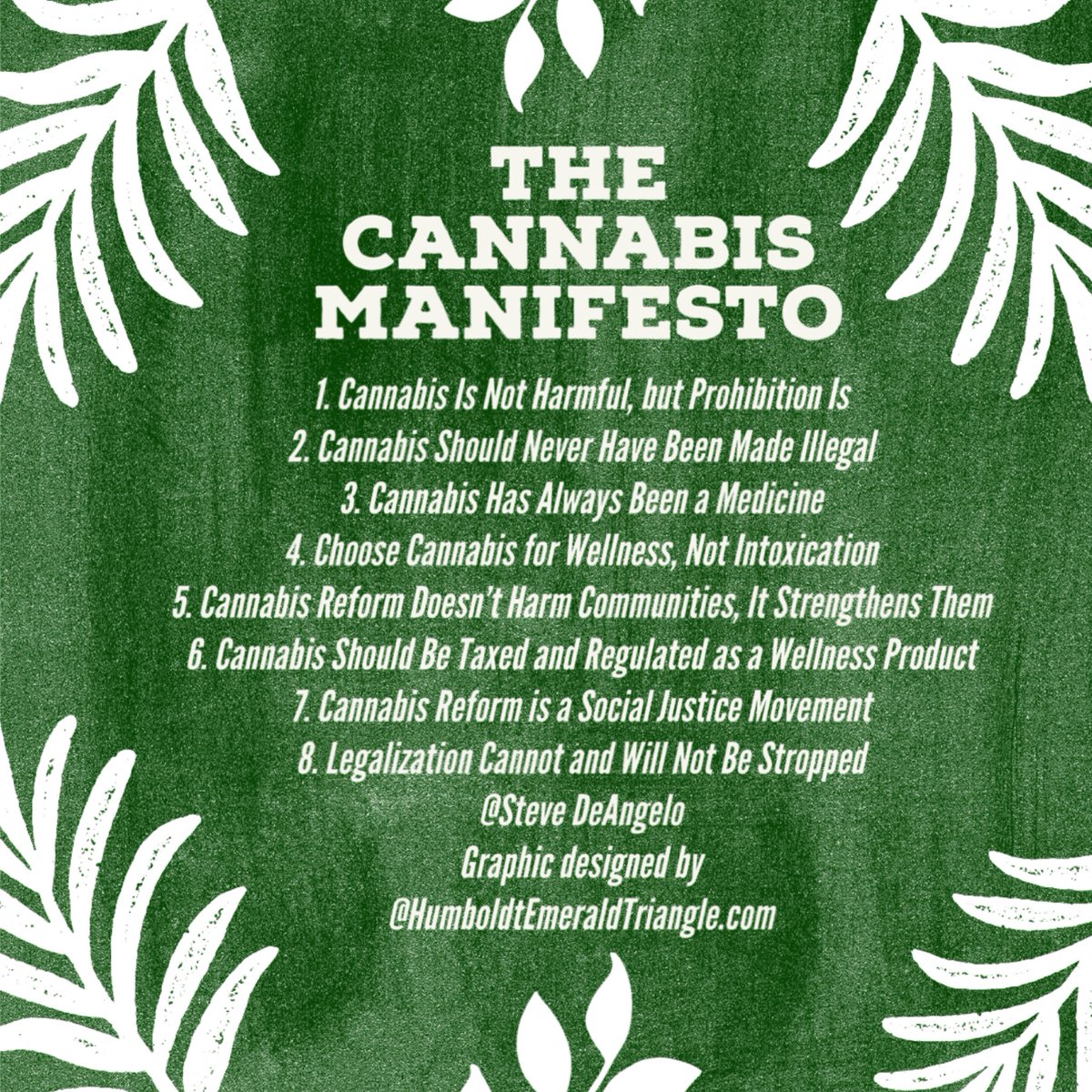 HBEmeraldTri's tweet photo. Upholding this manifesto will expedite the crumbling of the prohibition in the United States @stevedeangelo @ColoradoNORML @USCannabisCncl @CannAlliance @420 
#legalize #CannabisReform https://t.co/taLZgNTtj9