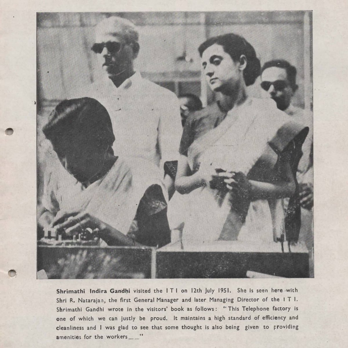 ITILTDINDIA's tweet photo. #TheITIJourney Tributes to Former PM Mrs. Indira Gandhi on her 104th birth anniversary. Here is a glimpse of her first visit to ITI Bangalore Plant on 12th July 1951.
#IndiraGandhibirthanniversary
#TheITIStory #73yearsofservice https://t.co/5pBR0KkLAw