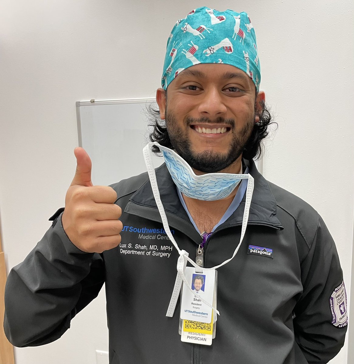 Dr. Lux Shah gets the llama scrub cap award for being the first intern of his class to pass #FLS. (Most residents do this much later in their training) This motivated and determined young doctor is a great example of what you can do if you put your mind to it. #surgerymatch2022