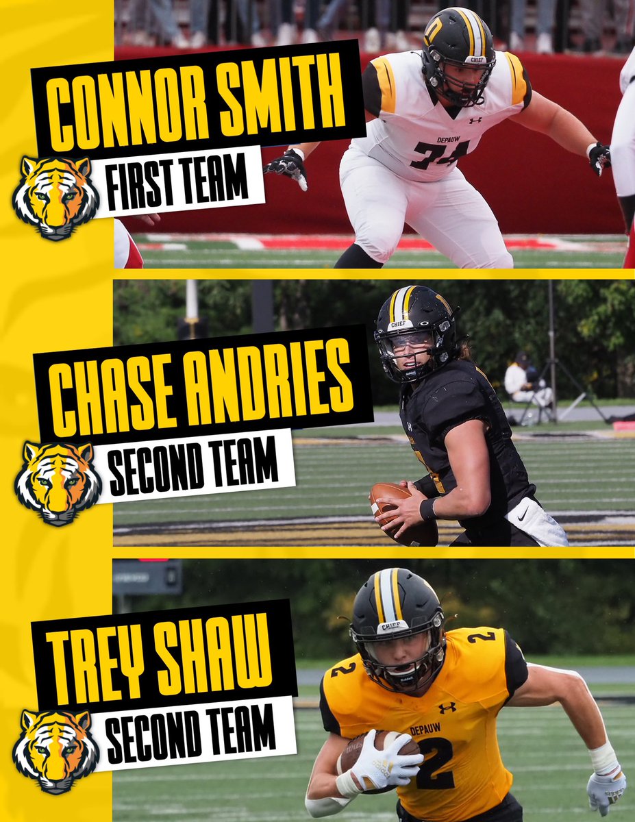 DePauwTigersFB's tweet photo. Congrats to our All-NCAC selections!

#TeamDePauw | #TigerPride https://t.co/Y3XBeVRoDR