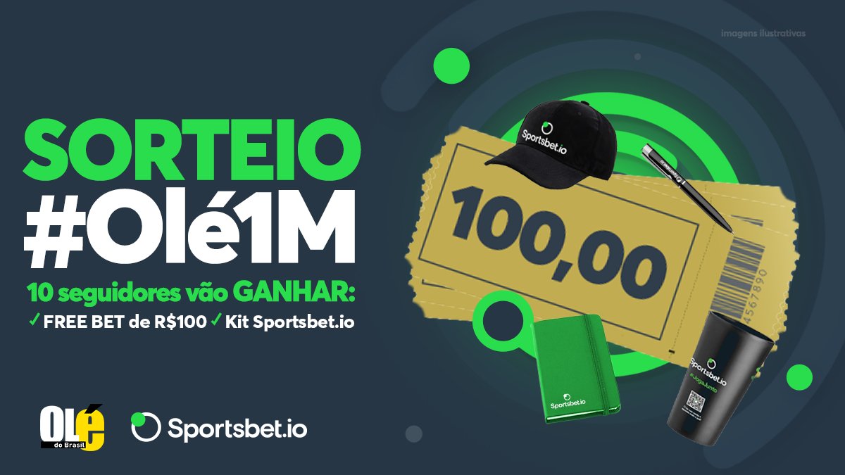 O <a href="/Oledobrasil/">Olé do Brasil</a> chegou a 1 milhão de seguidores e para comemorar nós vamos sortear free bets de R$100 e kit da io para 10 sortudos!
Regras:
➡️Seguir <a href="/Oledobrasil/">Olé do Brasil</a> e <a href="/sportsbetiobr/">Dicas de Apostas</a> 
➡️ Dar RT nesse tweet
Os vencedores serão anunciados na segunda-feira.
Boa sorte!