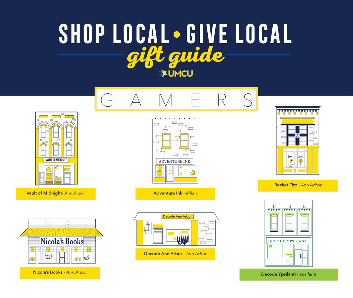 UMCreditUnion's tweet photo. Know someone who loves board games, card games, video games, or just playing games in general? These participating #ShopLocalGiveLocal vendors can help you play to win any gamer’s interest and score a great gift for the holidays. 🎮🎲🕹️ #UMCUGiftGuide https://t.co/Y9EYKRIkch