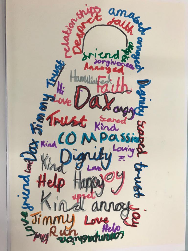 SoulsSchool's tweet photo. Year 5 have been learning about ‘Compassion and Dignity’ in Positive Behaviours Week. They created wordles based on Malachy Doyle’s ‘Run, Jimmy, Run’ #compassion #dignity #positivebehaviourweek https://t.co/643Zau0nrE