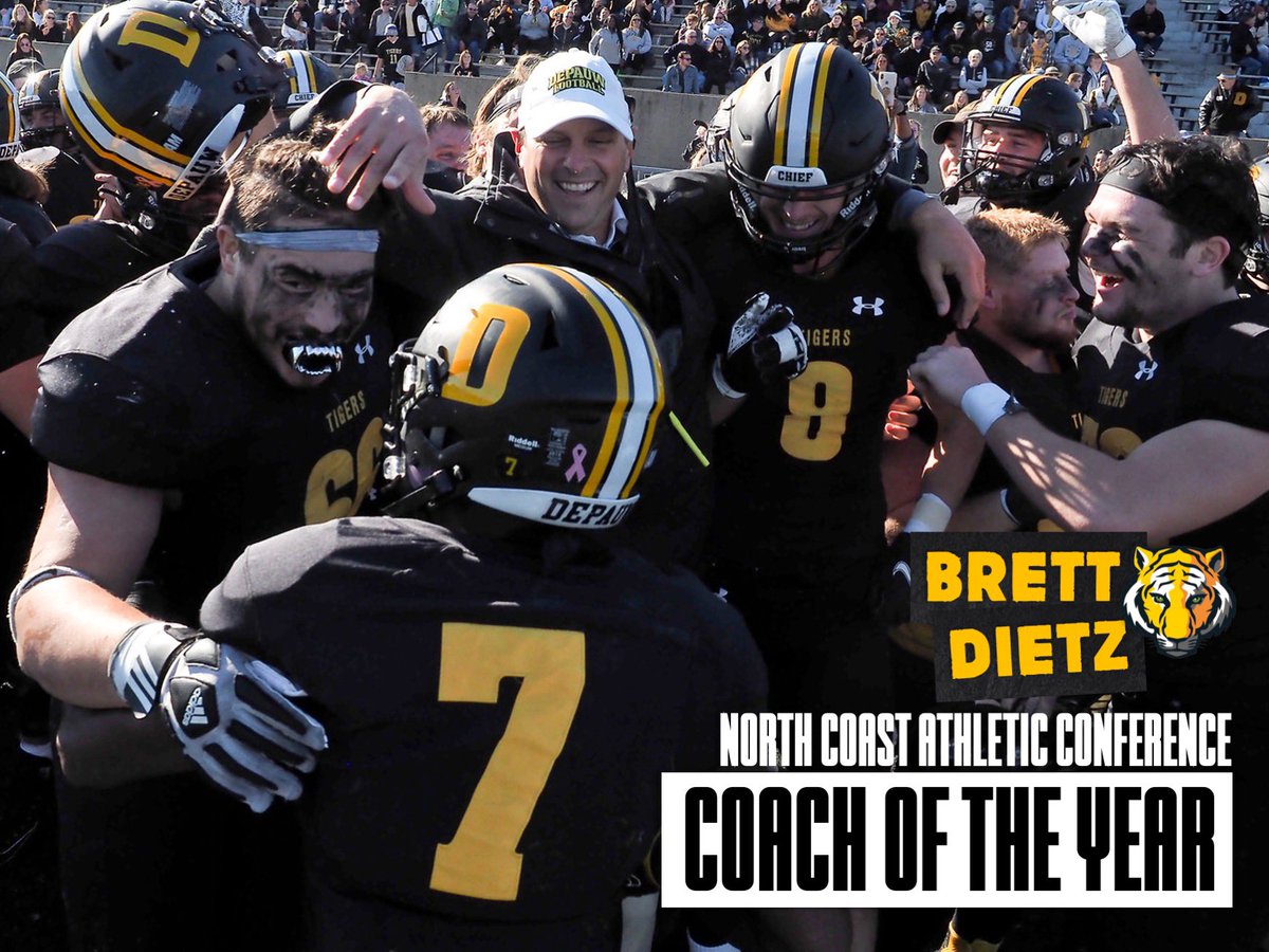 DePauwTigersFB's tweet photo. Congrats to Coach Brett Dietz, NCAC Coach of the Year!

#TeamDePauw | #TigerPride https://t.co/lcZApPhsT4
