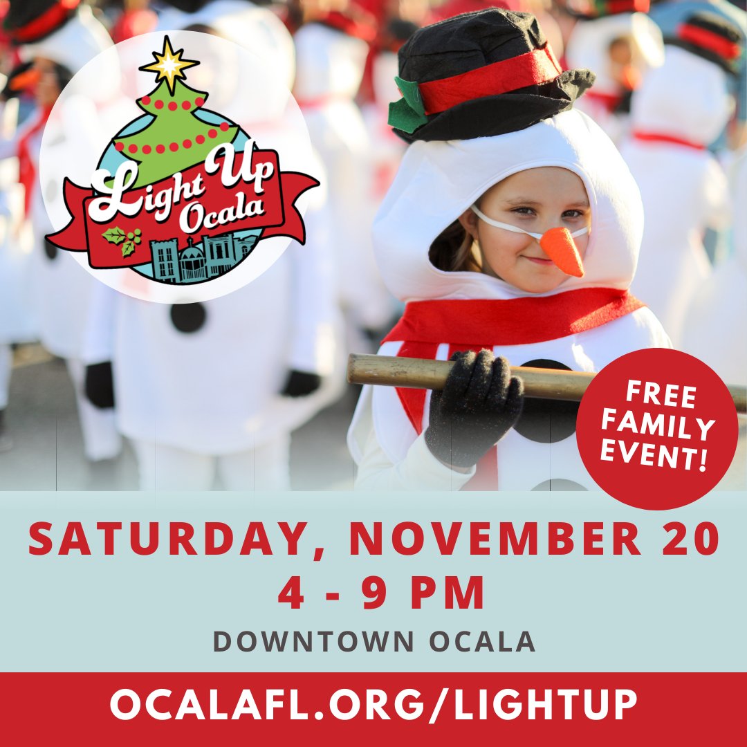 ArtsOcala's tweet photo. Light Up is tomorrow! Visit Downtown Ocala for the 37th annual holiday lighting tradition. Enjoy live music, the Junior Sunshine Parade, entertainment, craft vendors, food trucks and so much more. You won't want to miss it! https://t.co/FFussGUDzY