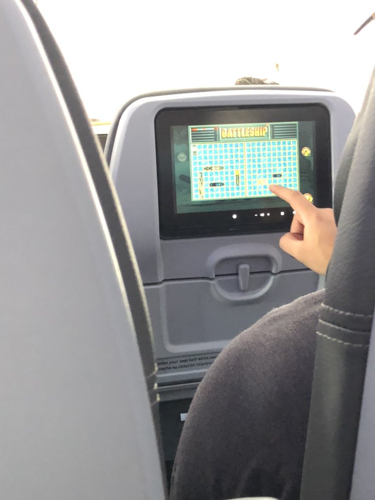AndyAtAirport's tweet photo. Hey @JetBlue is this cheating if I can see my battleship opponent’s screen like this? https://t.co/3xitLQjIi0