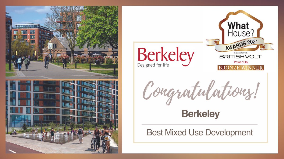 What_House's tweet photo. Well done to Berkeley who win Bronze for Best Mixed Use Development for Royal Arsenal Riverside. A big thank you to our Category Sponsor heylo
#BestMixedUseDevelopment #WhatHouseAwards2021 @BerkeleyGroupUK @heylohousing https://t.co/AbVXETAXad