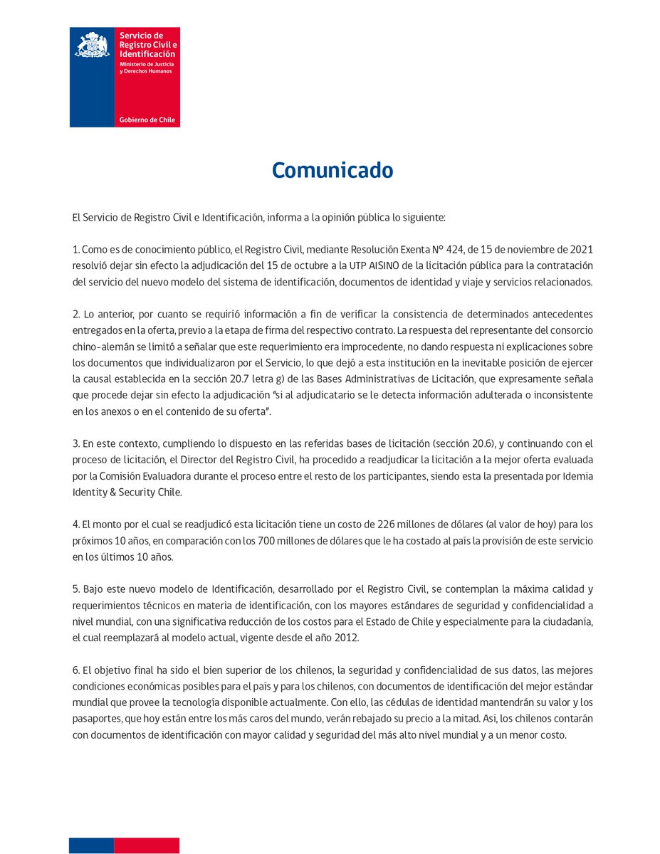 T13's tweet photo. 🔴 #AlertaT13 | Registro Civil readjudica a la francesa Idemia (ex Morpho) la fabricación de documentos de identidad: anuncian que precio de pasaportes bajará a la mitad

» https://t.co/XEHkd8qkuZ https://t.co/jSQ7gsuzA9