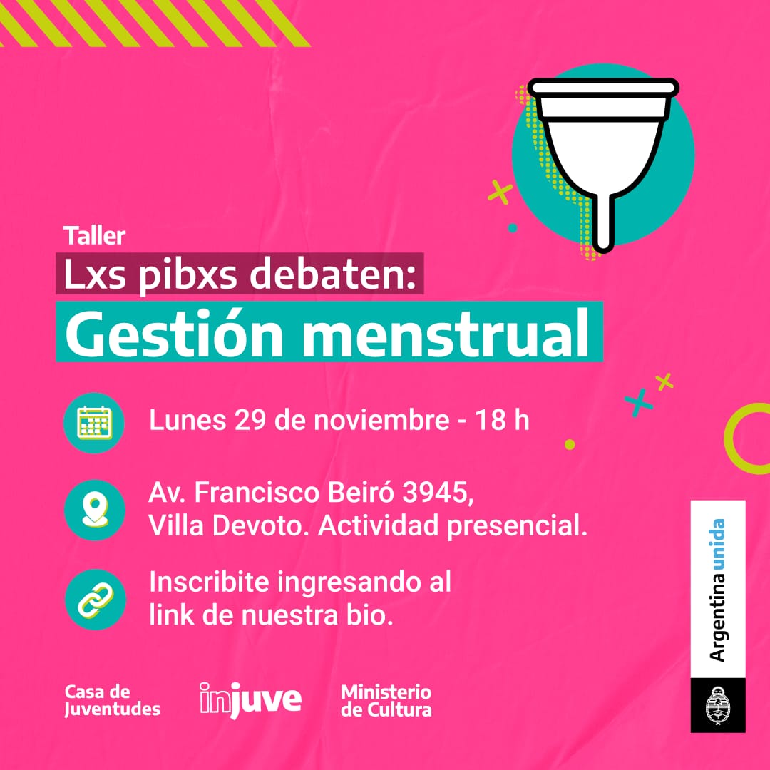 Se viene esta actividad maravillosa que para mí es, además, un desafío enorme.  Gracias a Casa de Juventudes por la invitación. Inscripción: shortest.link/1M2n 
#esi #gestionmenstrual #ciclomenstrual #taller