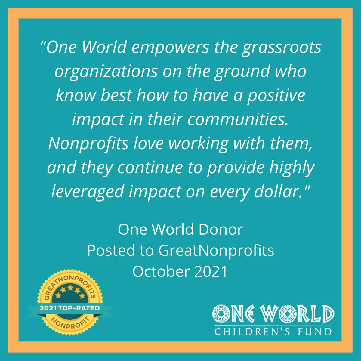 owcf's tweet photo. We are honored to be recognized as a 2021 top-rated nonprofit by both Guidestar and GreatNonprofits for our impact, transparency, and connection to our community.
#owcf #oneworldchildrensfund https://t.co/Y2GVuNu0O0