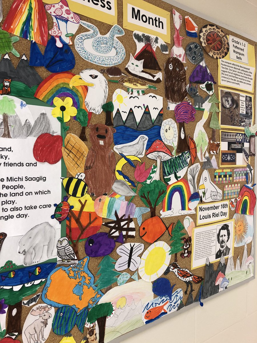 The teacher librarian <a href="/theHillsPS/">Northumberland Hills</a> acts as a resource that brings students across the school together in learning and reflection related to Indigenous studies. This work reflects students’ connections to the land. <a href="/kprschools/">KPRDSB</a>