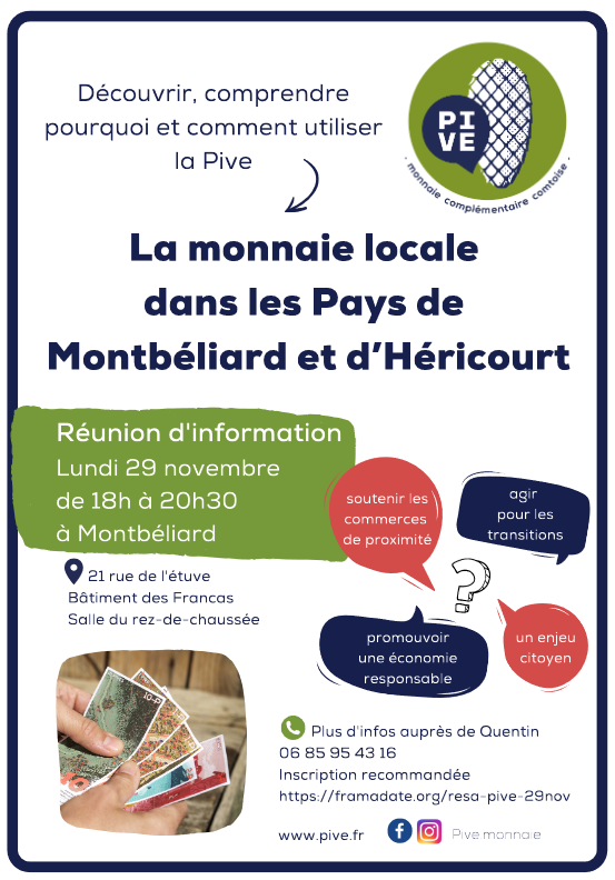 [LA PIVE A MONTBÉLIARD ET HÉRICOURT]💸

📅 Viens t'informer, te renseigner lundi 29 novembre à 18h !

💡 Des bénévoles ainsi qu'une salariée seront présent.es pour répondre à tes questions.

✍️ Réservation conseillée ici framadate.org/resa-pive-29nov