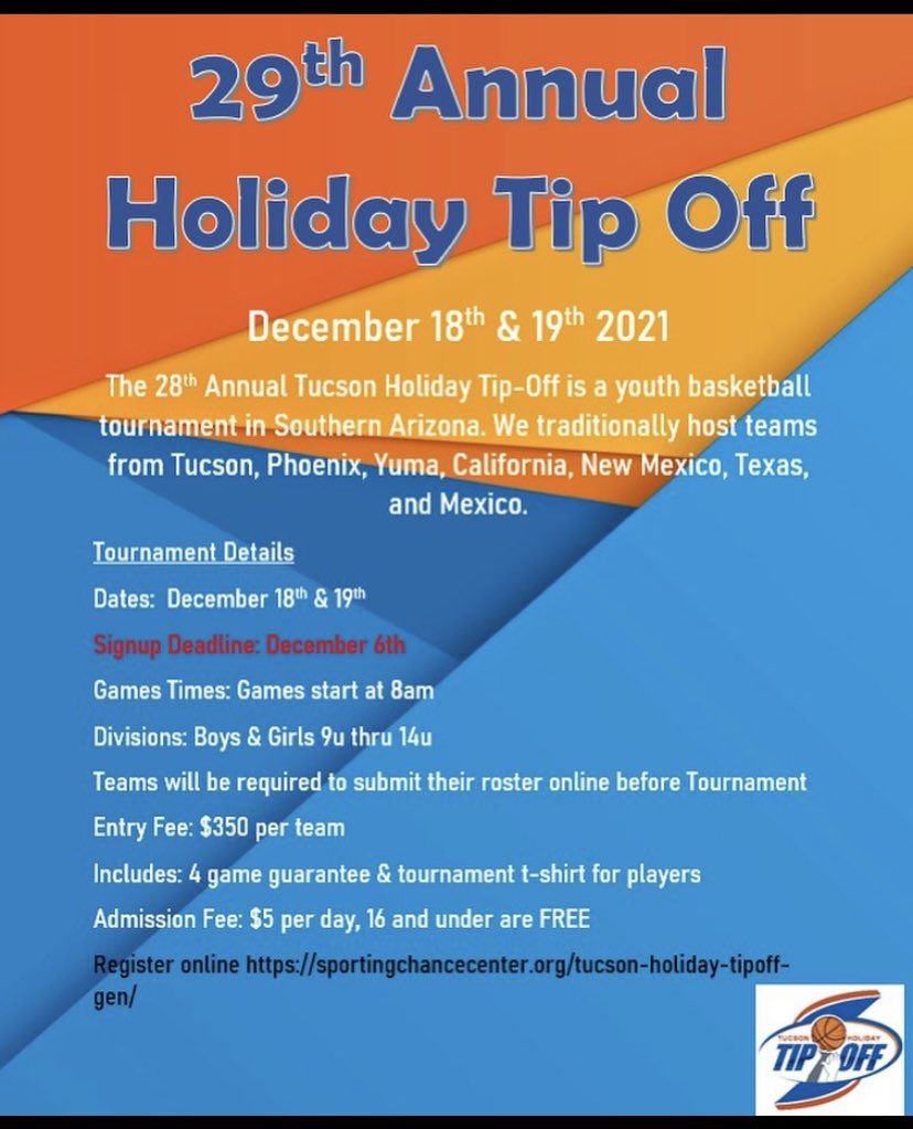 🚨REGISTER TODAY!!!🚨 29th annual Holiday Tip Off is happening December 18th &amp; 19th, don’t miss out!