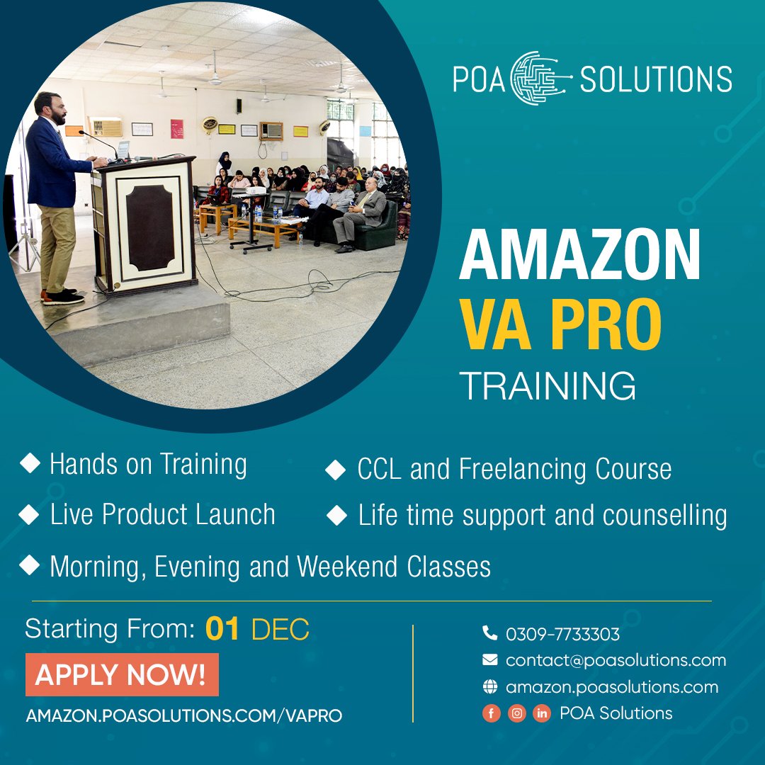 Aisha_shabbir's tweet photo. Want to learn amazon Virtual Assistant Skill???
We will teach you A-Z PRIVATE label with 100% hands on training and complementary
Freelancing Course
Course duration will be 3 months
#Amazoncourses #Poasolutions #VAcourse #Virtualassistantcourse #VAtrainings #Amazon https://t.co/Kvv4Df5pIx